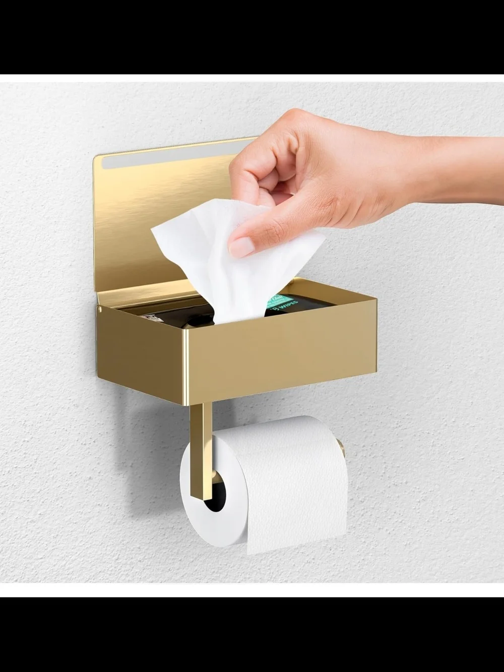 Day Moon Toilet Paper Holder with Shelf, Wipes/Fem Prod Storage Phone Shelf Gold